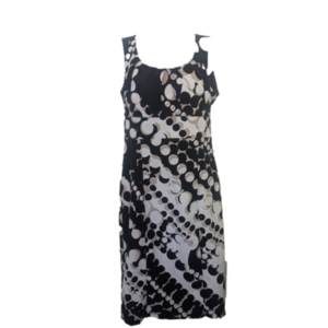 LE CHATEAU BLACK BEIGE CREAMY WHITE NEUTRAL SHEATH MIDI DRESS SIZE SMALL